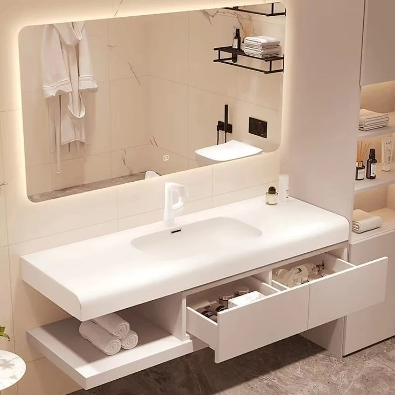 Modern Floating Bathroom Vanity Sink Cabinet with Storage & Mirror