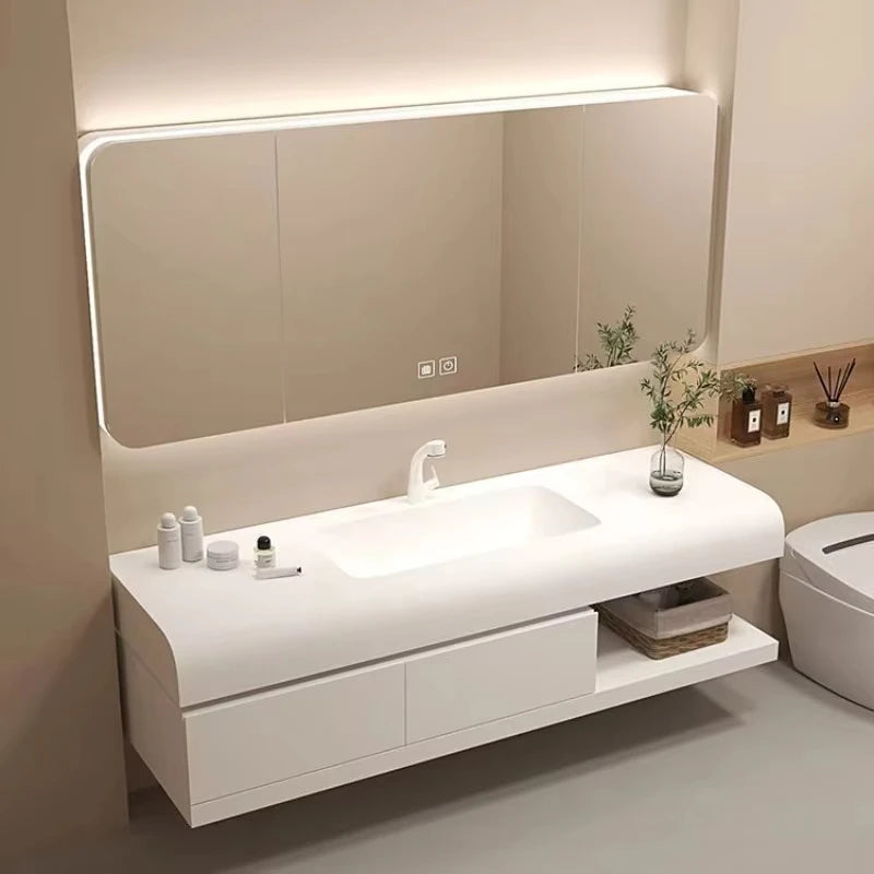 Modern Floating Bathroom Vanity Sink Cabinet with Storage & Mirror
