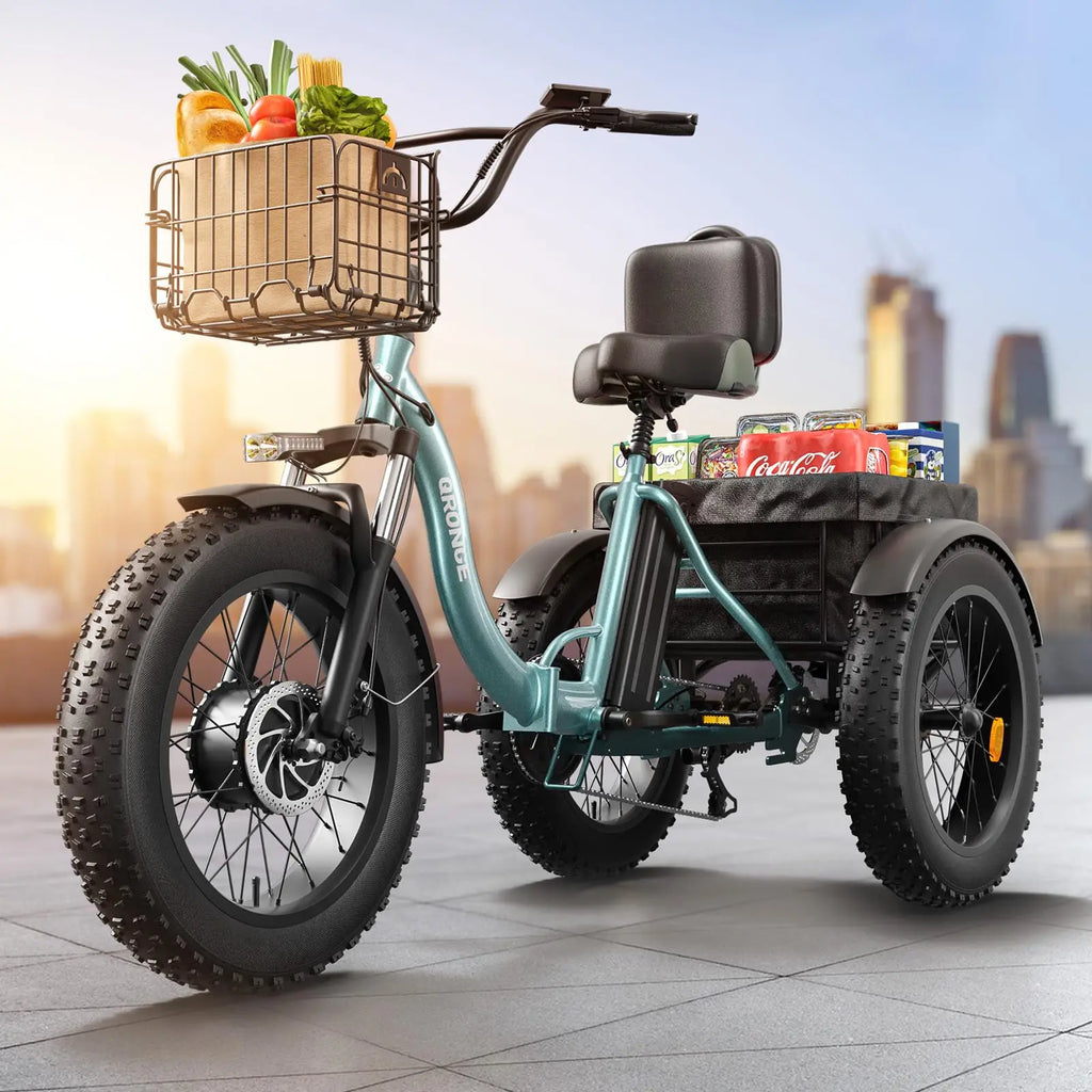 QRONGE Electric Bike for Adults 960W Peak 36V 13.5AH Battery, Folding Electric Fat Tire Tricycle, 50 Miles Range
