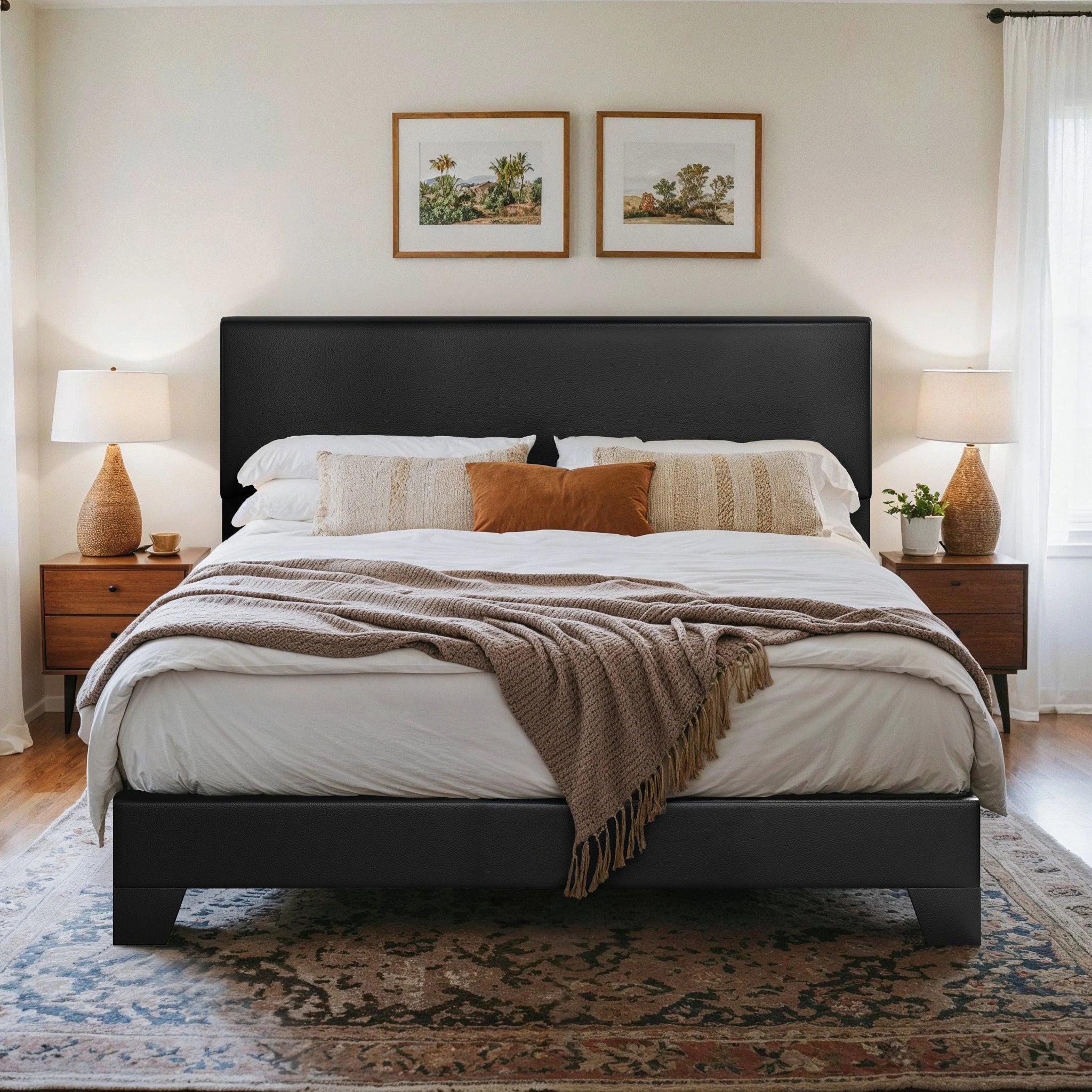 HOOMIC Upholstered Bed Frame with Adjustable Headboard, Soft Linen Fabric, Strong Supporting Structure,