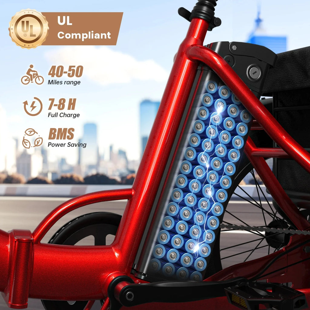 QRONGE Electric Bike for Adults 960W Peak 36V 13.5AH Battery, Folding Electric Fat Tire Tricycle, 50 Miles Range