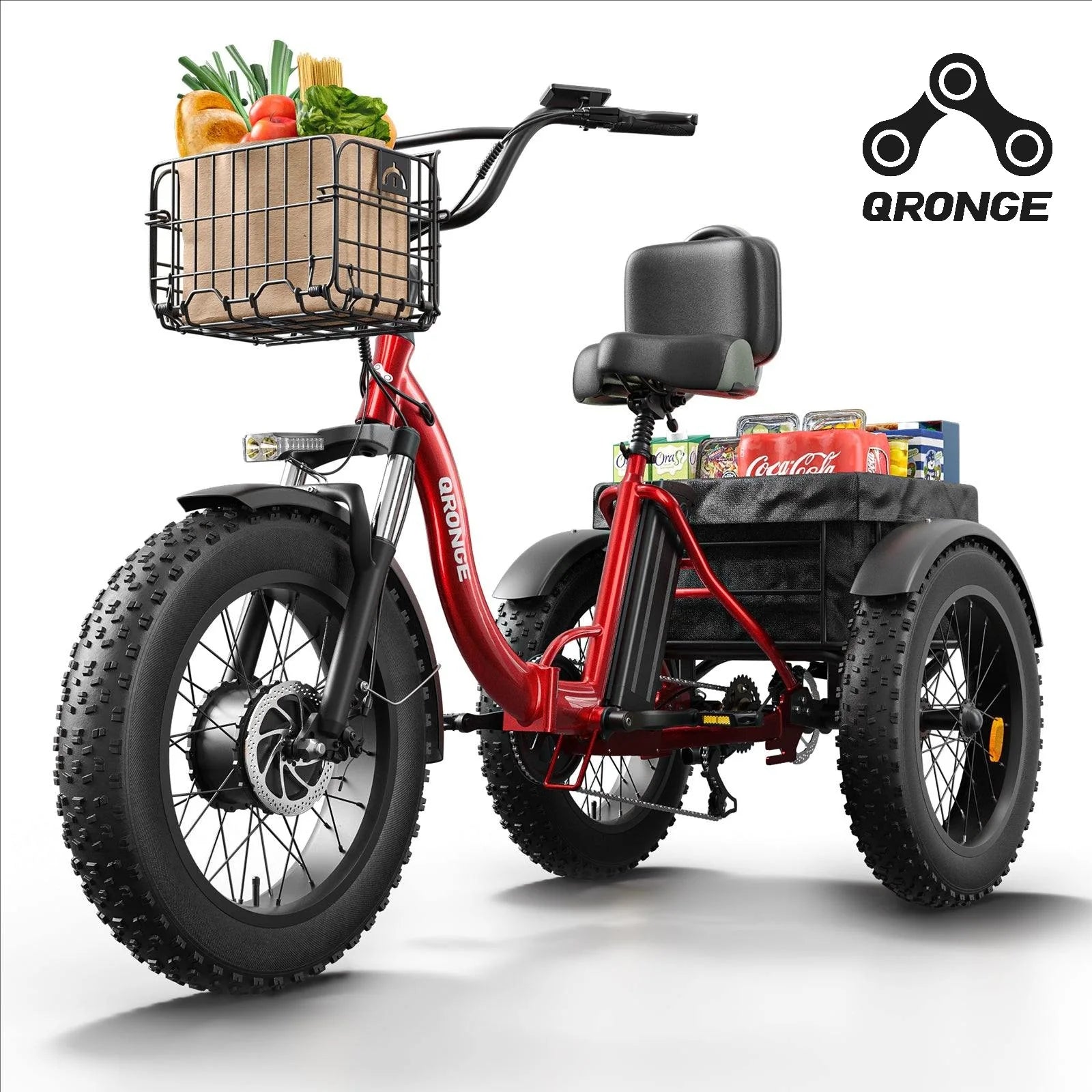 QRONGE Electric Bike for Adults 960W Peak 36V 13.5AH Battery, Folding Electric Fat Tire Tricycle, 50 Miles Range