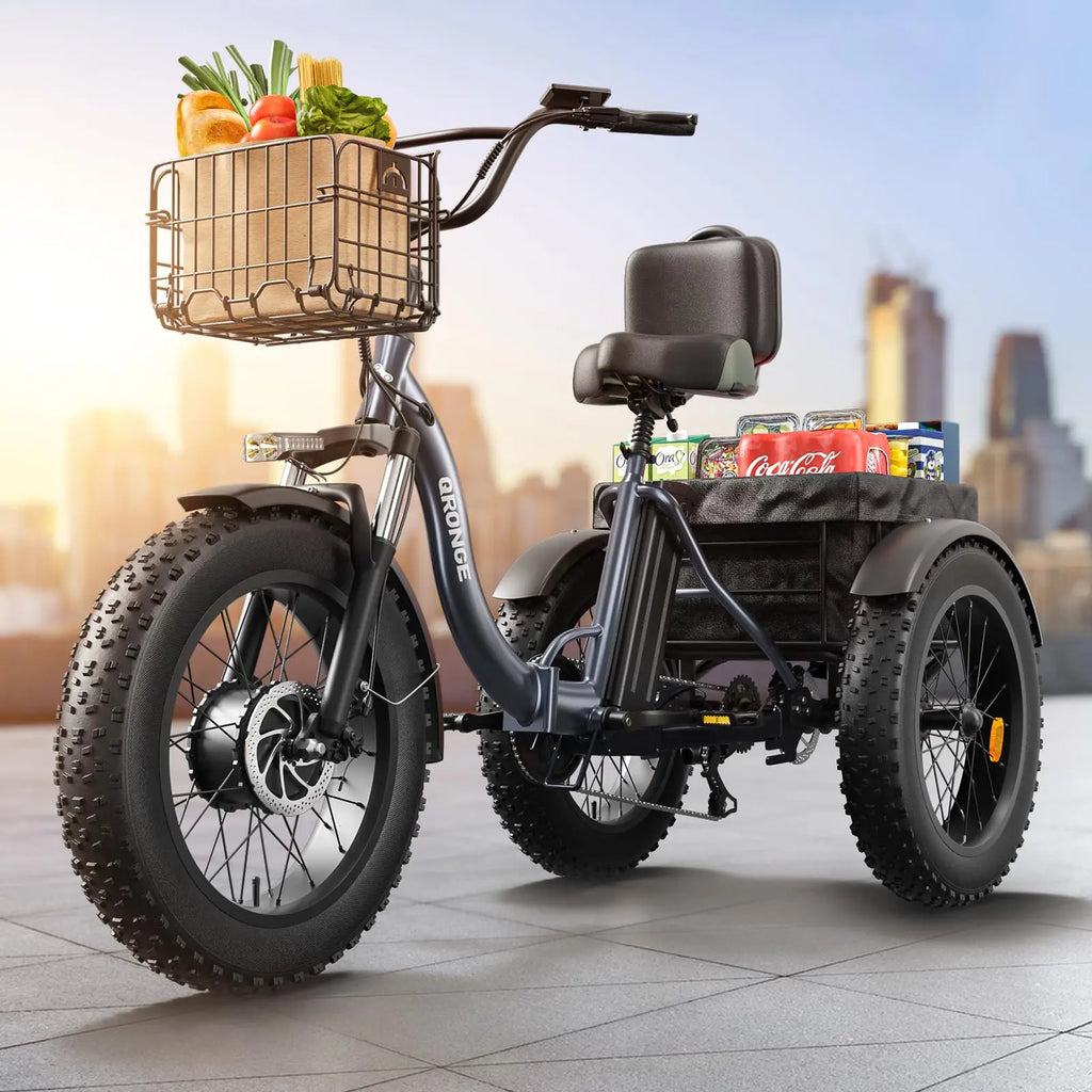 QRONGE Electric Bike for Adults 960W Peak 36V 13.5AH Battery, Folding Electric Fat Tire Tricycle, 50 Miles Range