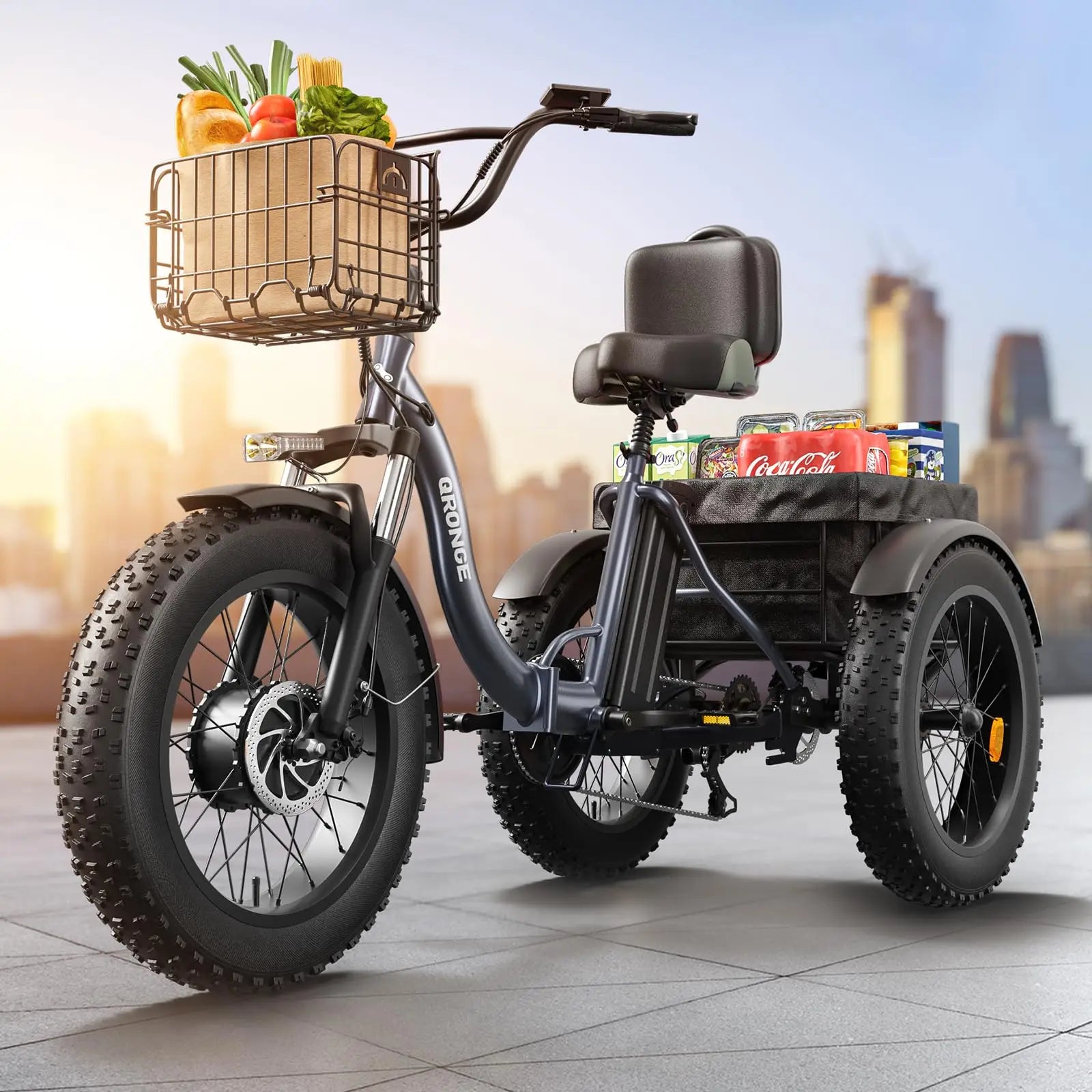 QRONGE Electric Bike for Adults 960W Peak 36V 13.5AH Battery, Folding Electric Fat Tire Tricycle, 50 Miles Range