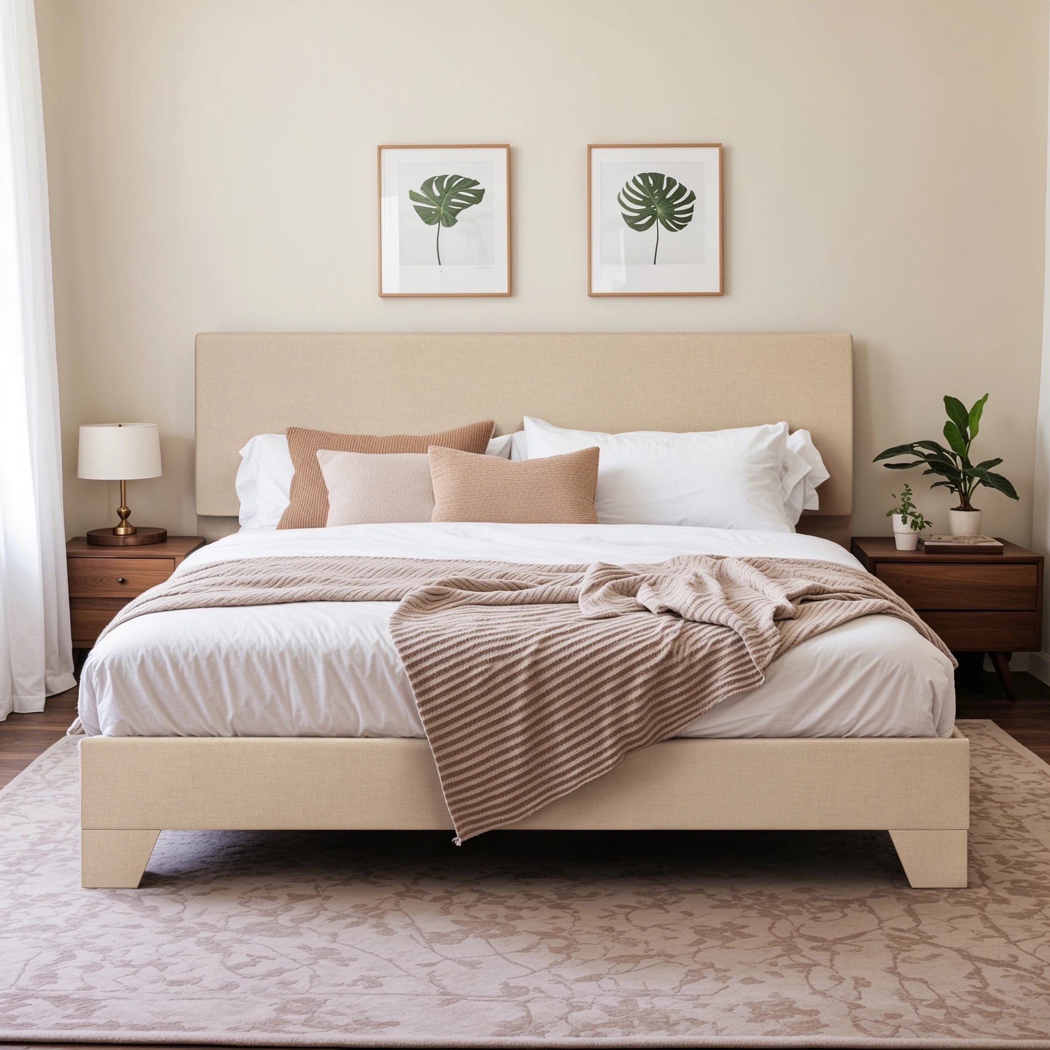 HOOMIC Upholstered Bed Frame with Adjustable Headboard, Soft Linen Fabric, Strong Supporting Structure,