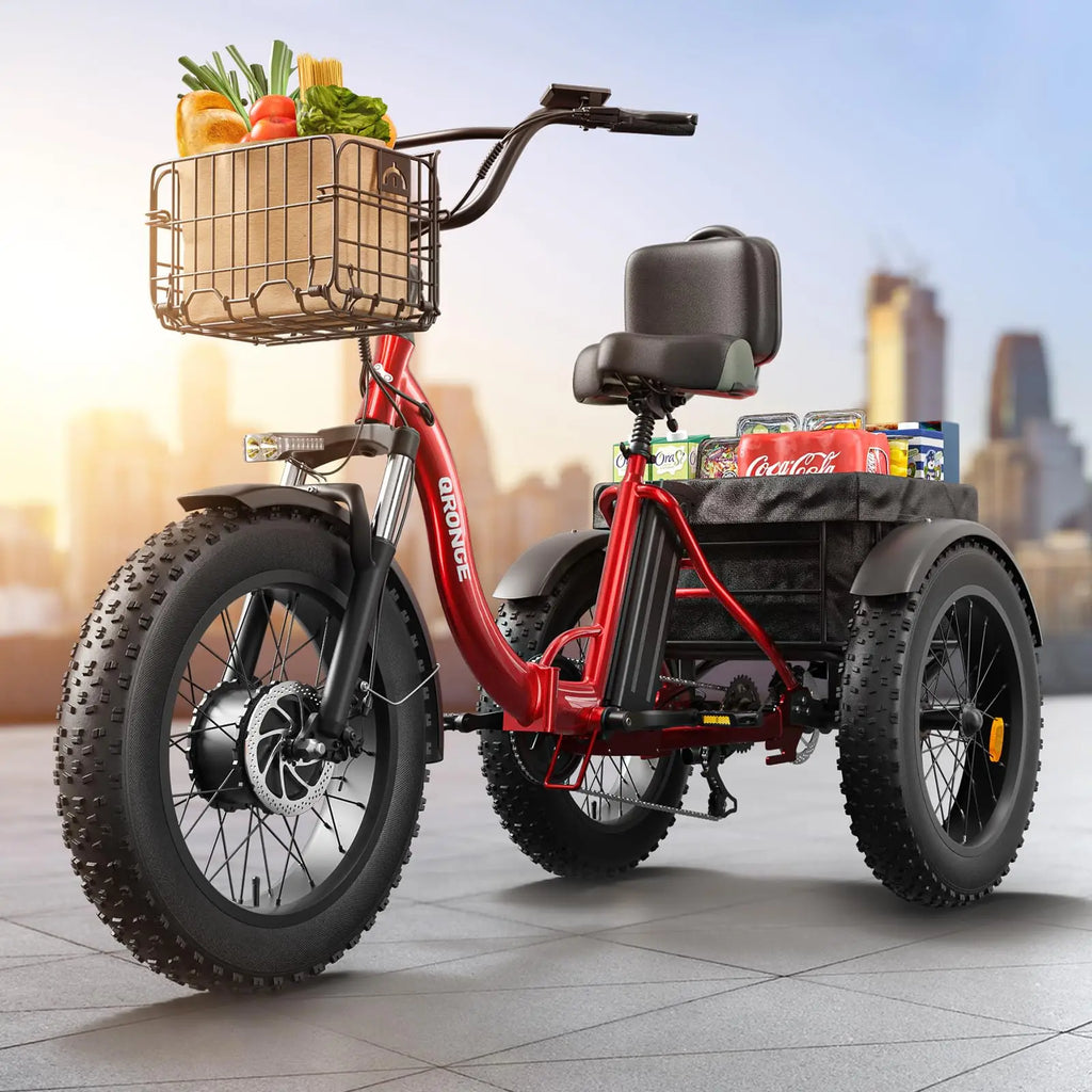 QRONGE Electric Bike for Adults 960W Peak 36V 13.5AH Battery, Folding Electric Fat Tire Tricycle, 50 Miles Range