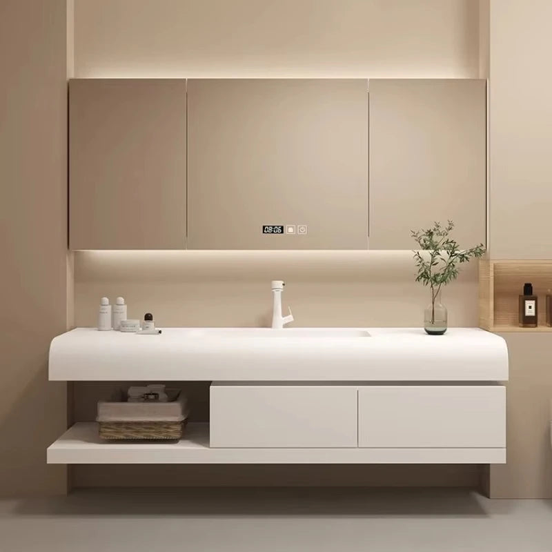 Modern Floating Bathroom Vanity Sink Cabinet with Storage & Mirror