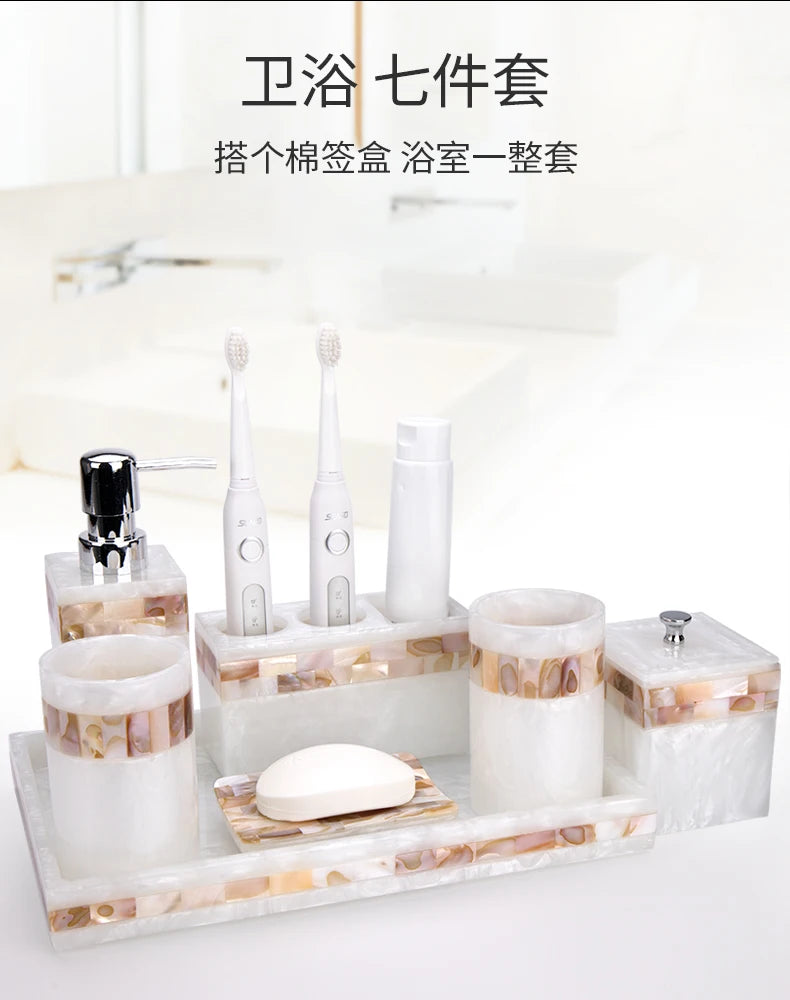 Natural Color Resin Toothbrush Set, Bathroom Accessories, Toilet Cup, 5 Piece Set