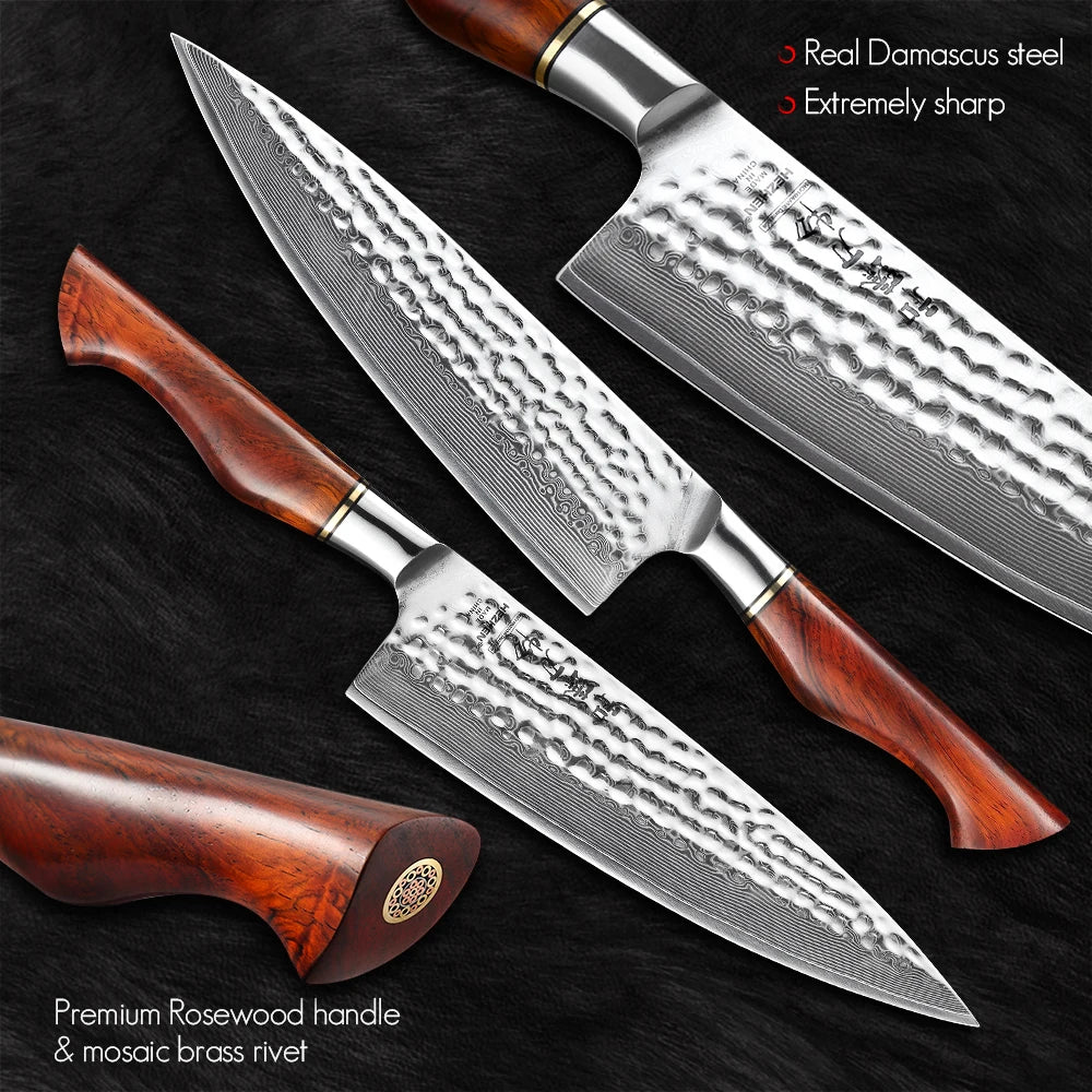 HEZHEN 8.5 Inch Chef Knife 73 Layers Powder Steel Damascus Steel Natural Rosewood Handle Kitchen Cook Knife Tools Accessories