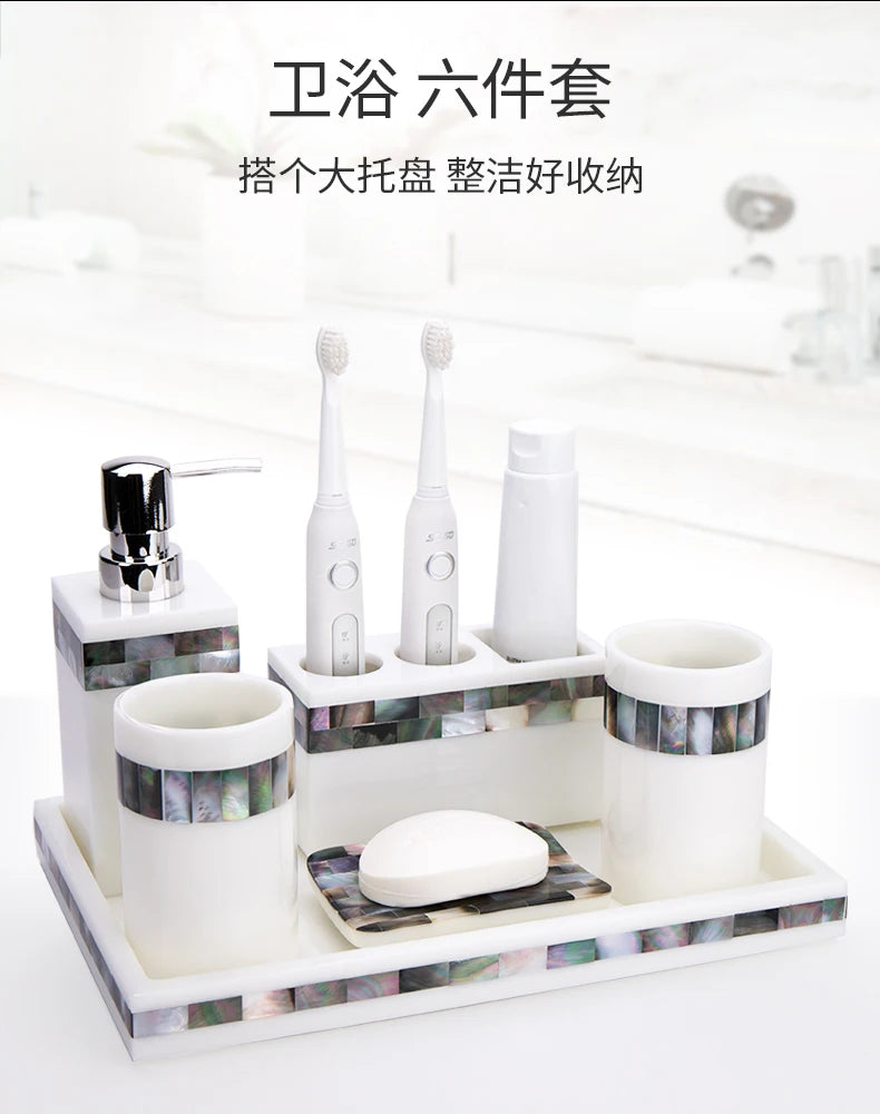 Natural Color Resin Toothbrush Set, Bathroom Accessories, Toilet Cup, 5 Piece Set