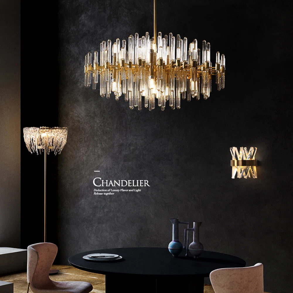E14 LED Postmodern Chrome Crystal Gold Chandelier