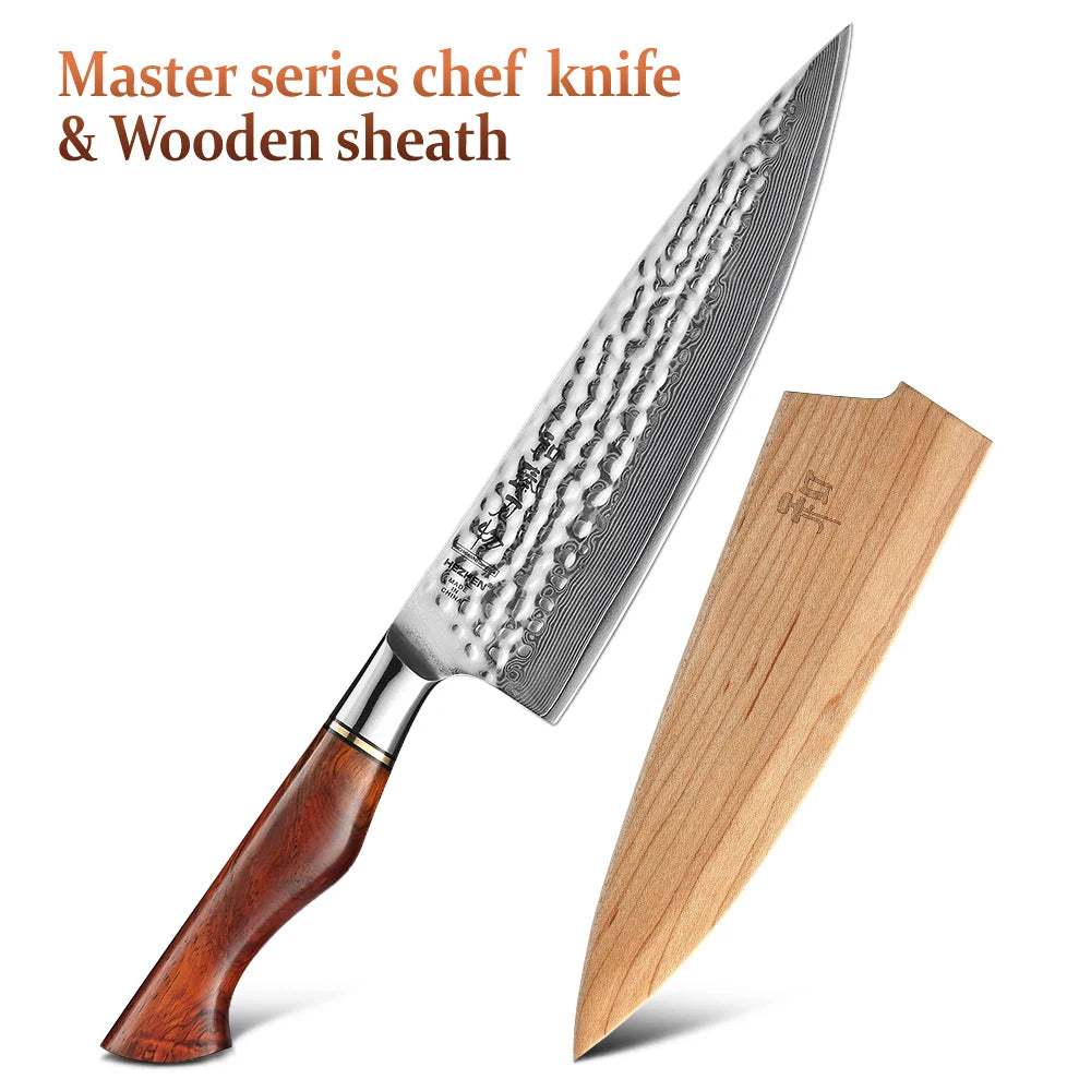 HEZHEN 8.5 Inch Chef Knife 73 Layers Powder Steel Damascus Steel Natural Rosewood Handle Kitchen Cook Knife Tools Accessories
