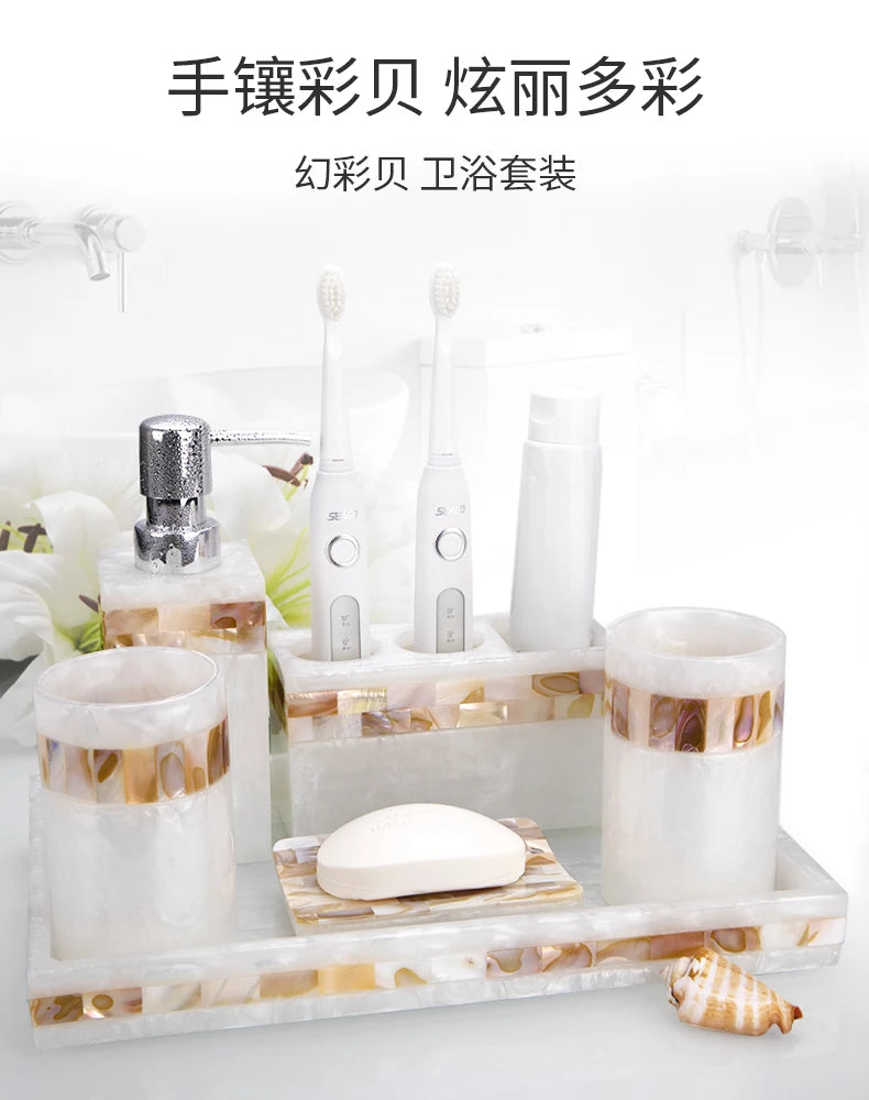 Natural Color Resin Toothbrush Set, Bathroom Accessories, Toilet Cup, 5 Piece Set