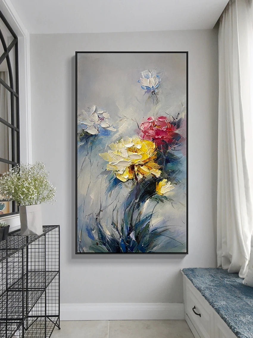 100% Handpainted Oil Painting On Canvas, New Handmade Knife Flower Oil Painting