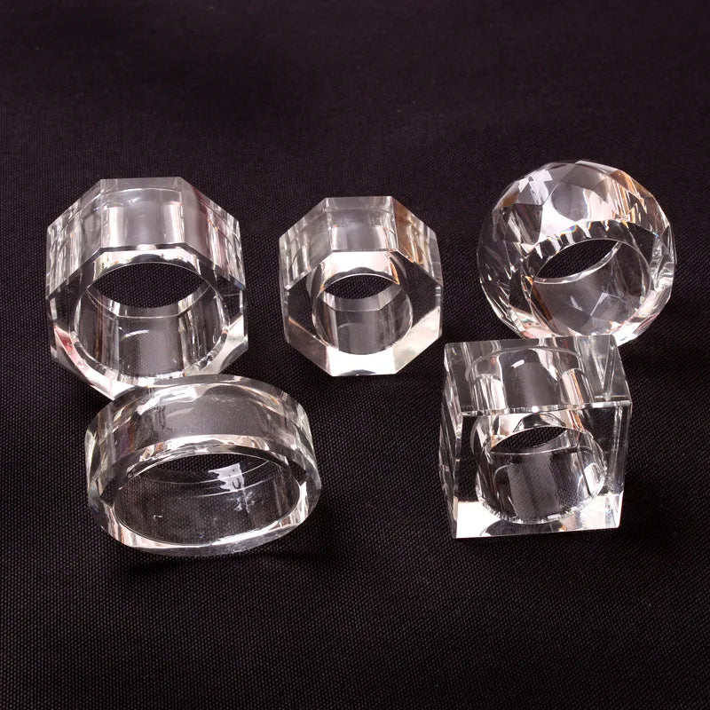 Transparent Crystal Napkin Ring, Table Set, Tableware Decoration, Mouth Ring, Hotel Model Room, 4Pcs