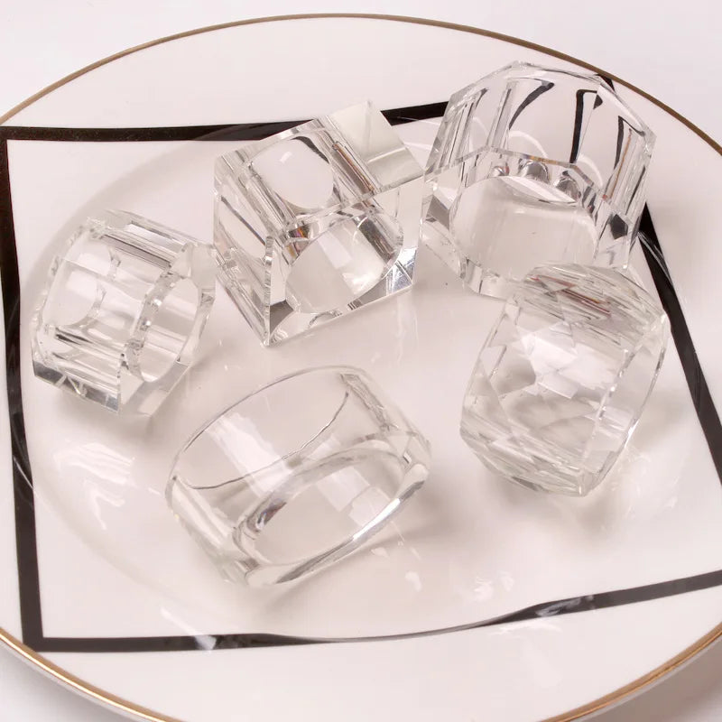 Transparent Crystal Napkin Ring, Table Set, Tableware Decoration, Mouth Ring, Hotel Model Room, 4Pcs