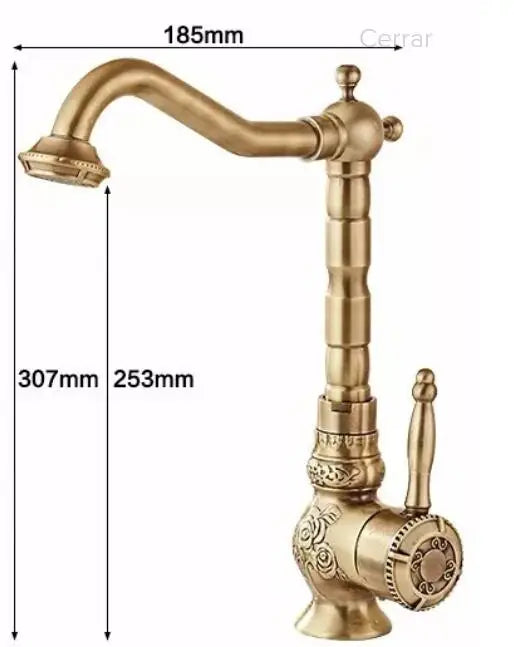 Antique Brass Bathroom Faucet, 360 Rotate, Single Handle
