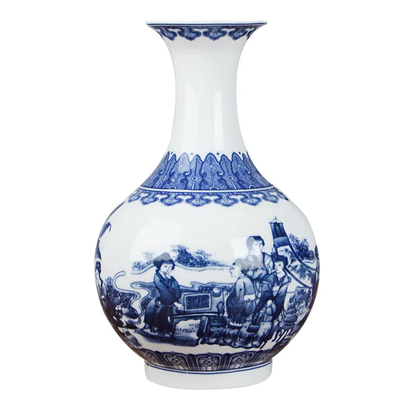 Classic Chinese Blue and White Antique Tabletop Porcelain Flower Vase