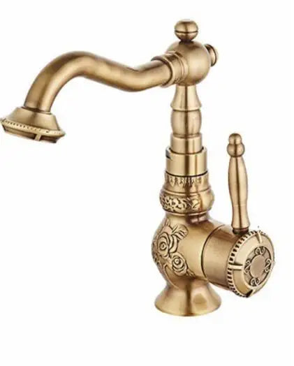 Antique Brass Bathroom Faucet, 360 Rotate, Single Handle