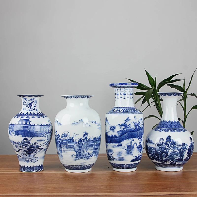 Classic Chinese Blue and White Antique Tabletop Porcelain Flower Vase