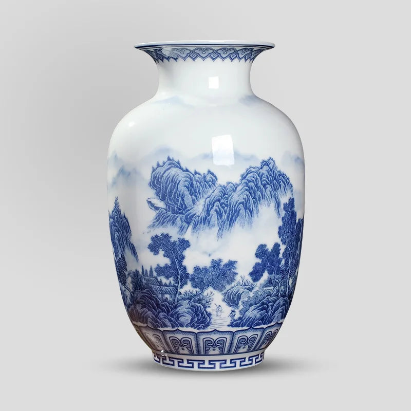 Classic Chinese Blue and White Antique Tabletop Porcelain Flower Vase