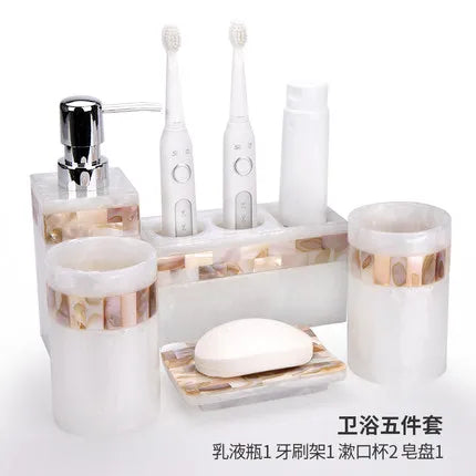 Natural Color Resin Toothbrush Set, Bathroom Accessories, Toilet Cup, 5 Piece Set