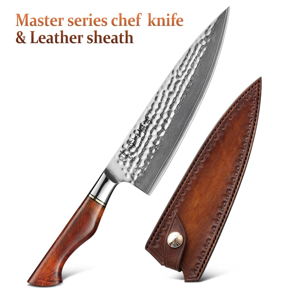 HEZHEN 8.5 Inch Chef Knife 73 Layers Powder Steel Damascus Steel Natural Rosewood Handle Kitchen Cook Knife Tools Accessories