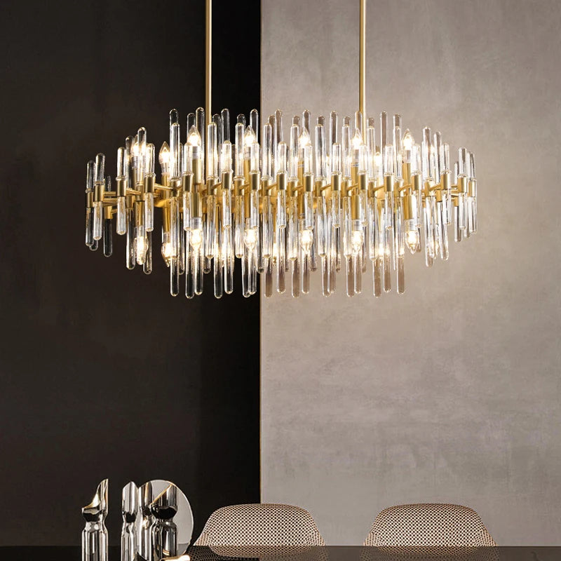 E14 LED Postmodern Chrome Crystal Gold Chandelier