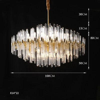 E14 LED Postmodern Chrome Crystal Gold Chandelier