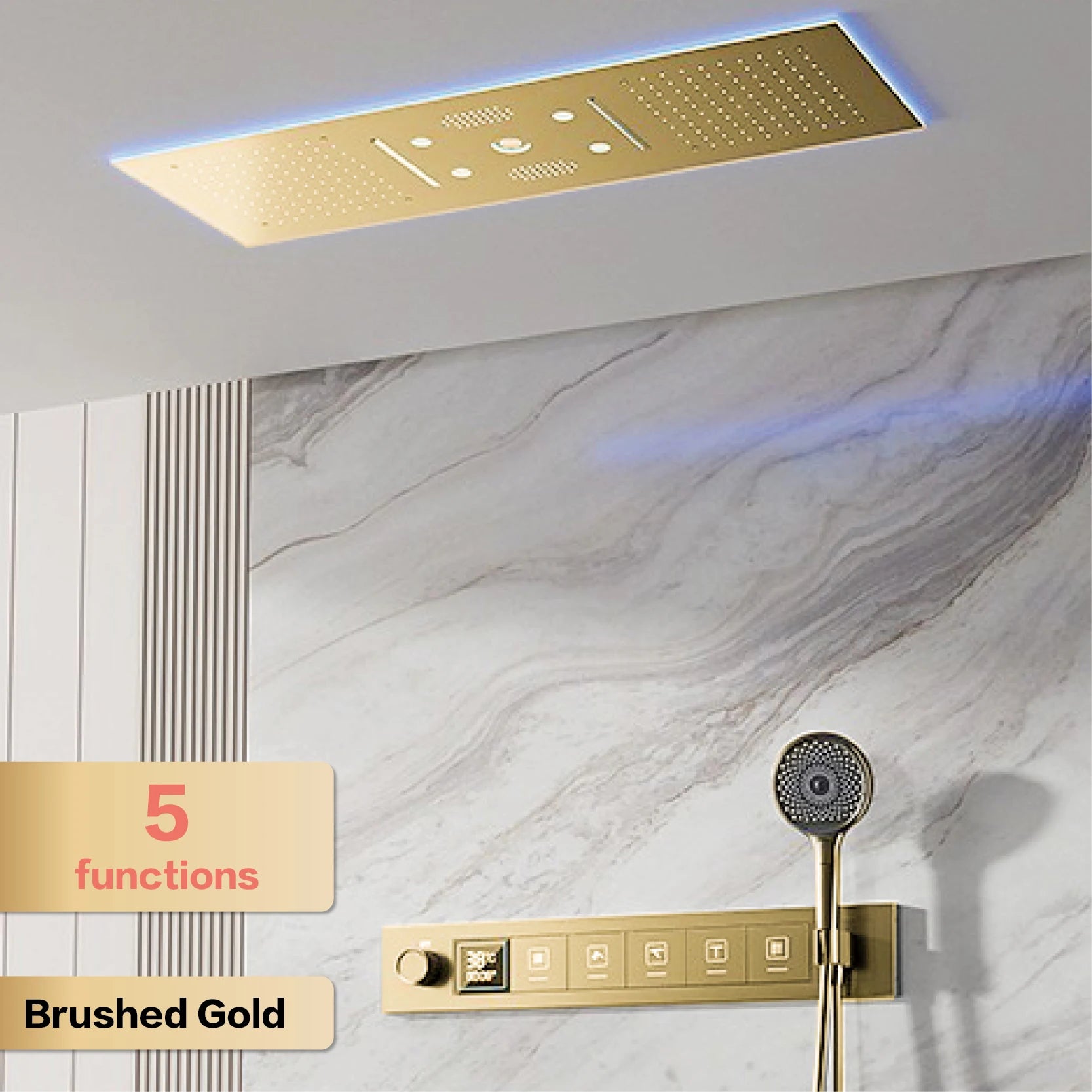 AITANA Luxury Brass Gunmetal LED Display Thermostatic Shower System Bathroom Ceiling Embedded Concealed Giant Curtain Rainfall