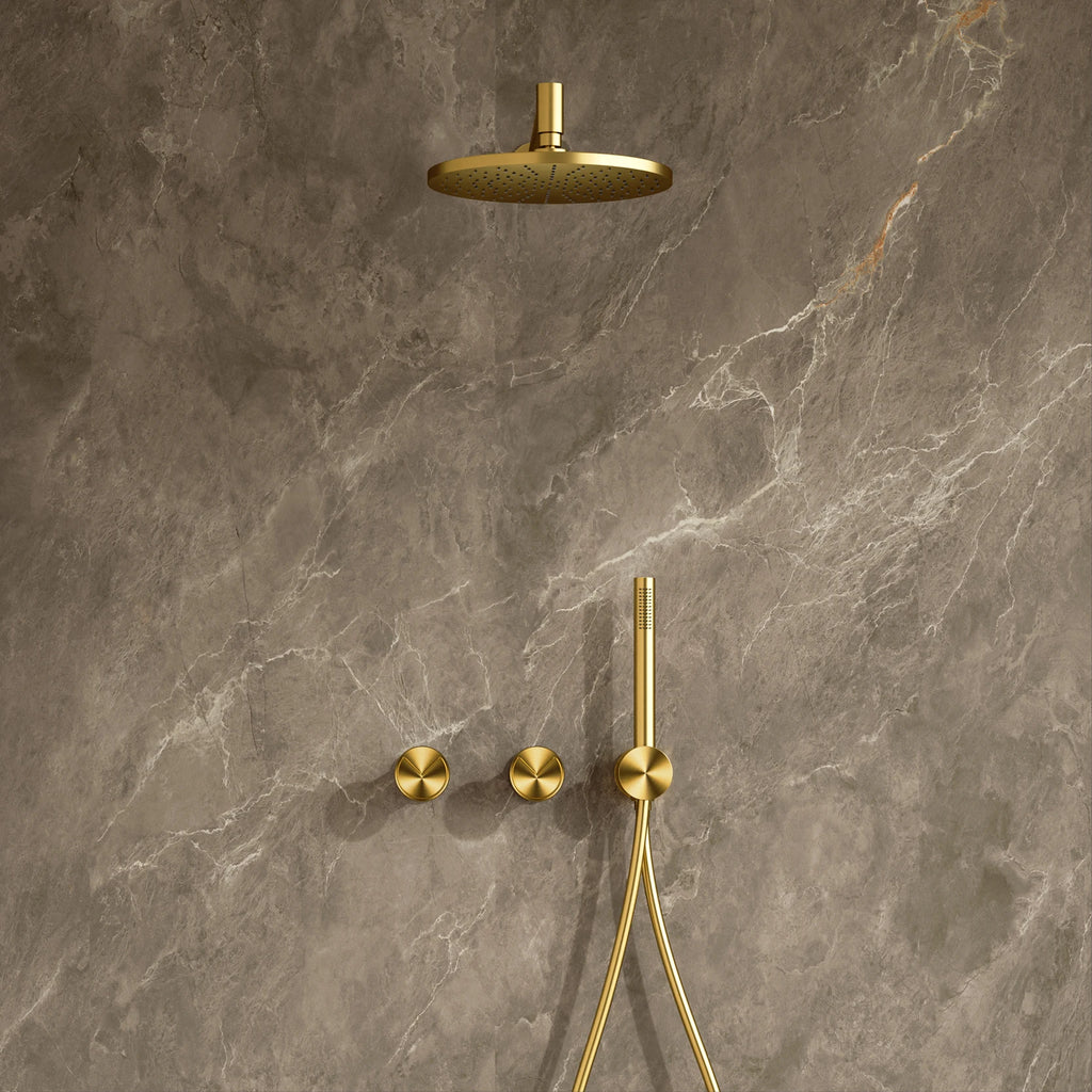 Minimalist Brown Brass Wall Mounted Rainfall Bathroom Shower System Double Handle Hot Cold Mixer Tap Adjustable Water Flo