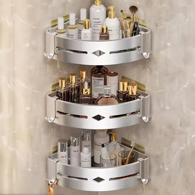 Wall Mount Toiletries Basket Storage Shelf Without Drilling Toilet Shower Shelf Bathroom Accessories Storage Unit For Bathroom