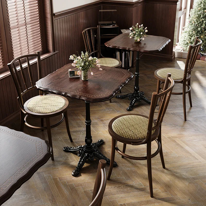 American Retro Cafe Solid Wood Table and Chair Combination Milk Tea Dessert Bakery Restaurant Commercial Dining Table and Chair