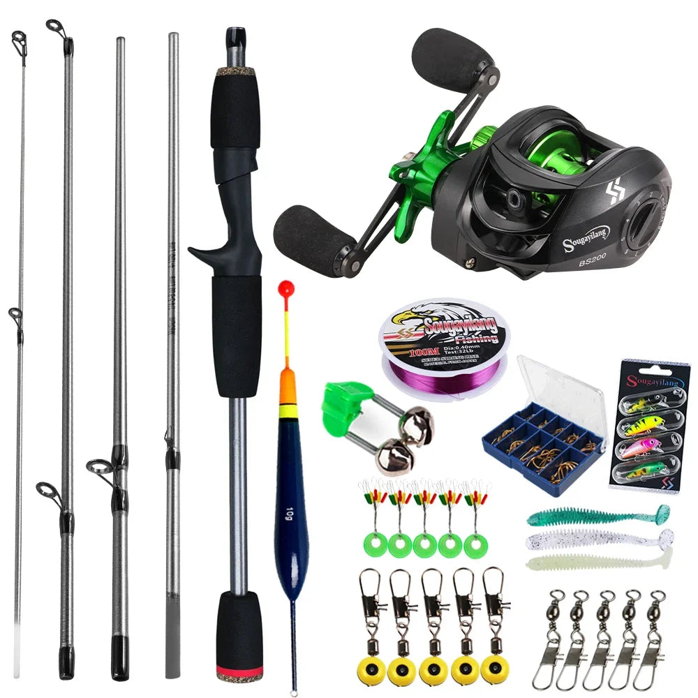 Sougayilang Baitcasting Fishing Rod and Reel Combo, 5Section Fishing Rod and 7.2:1 Gear Ratio Reel Full Kit