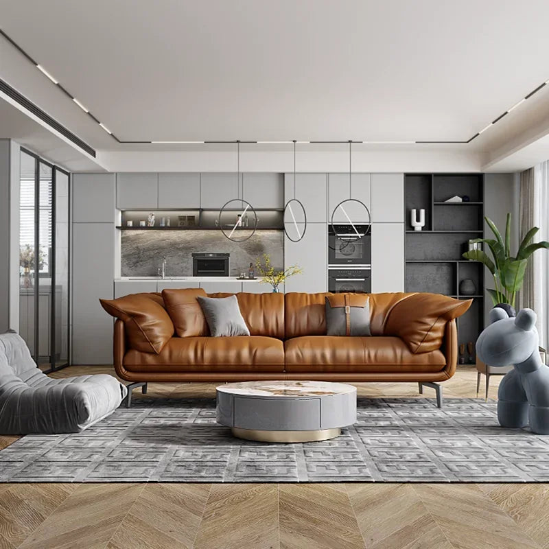 Nordic Vintage Brown Leather Designer Sofa