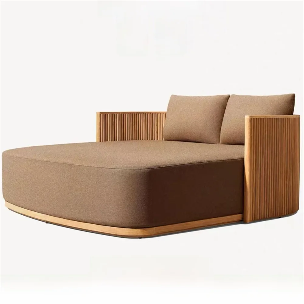 Outdoor patio teak sectional sofa set, Waterproof fabric sofa, table and chair covers, wood frame