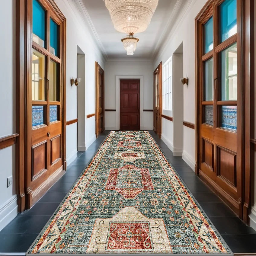 Persian Red Long Corridor Carpet Non-slip Decoration Home Bohemian Retro Entryway Rug Washable Boho Runners Mat Customizable