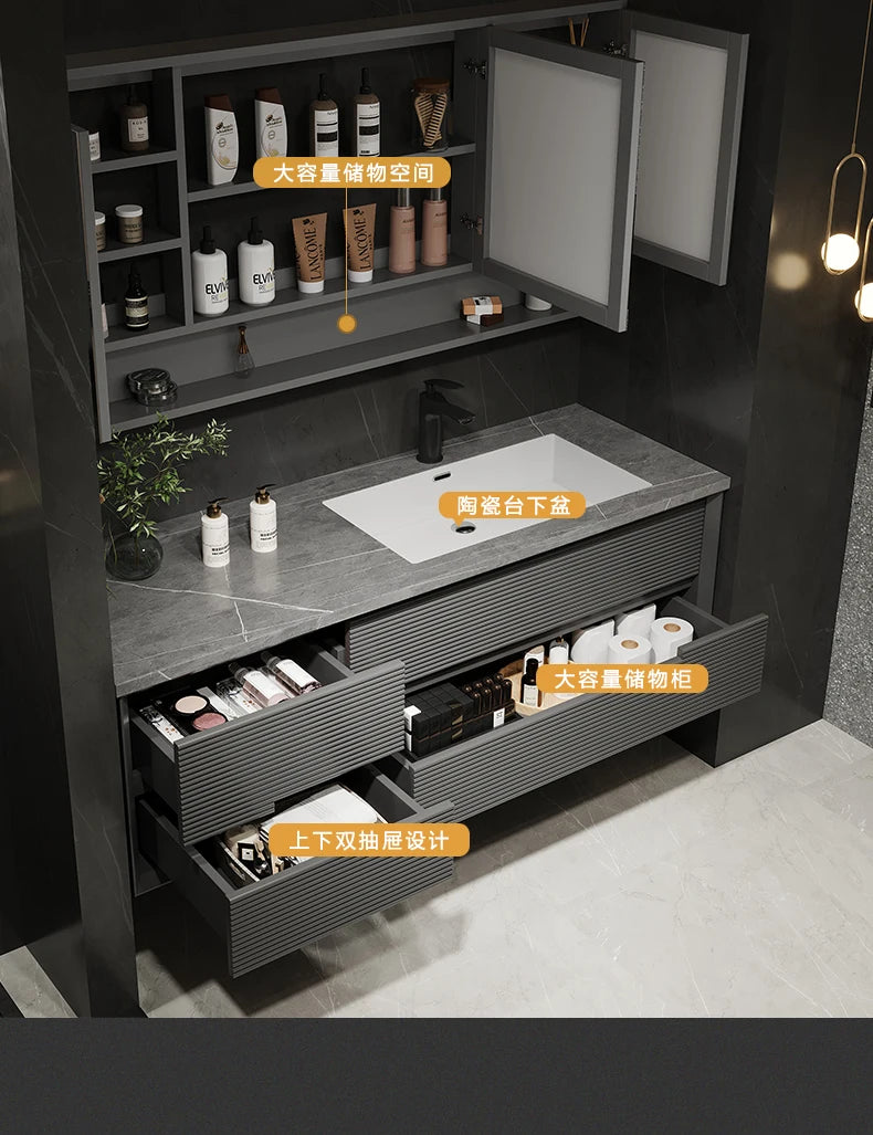 Intelligent Bathroom Vanity, Seamless Stone Slab Ceramic Basin for a Modern Streamlined Look