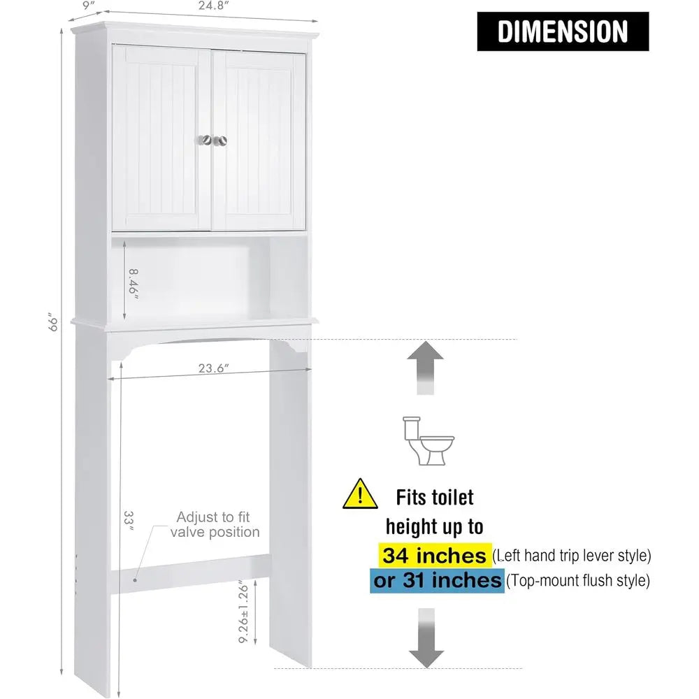 Over Toilet Storage Cabinet, White, Adjustable Shelves,