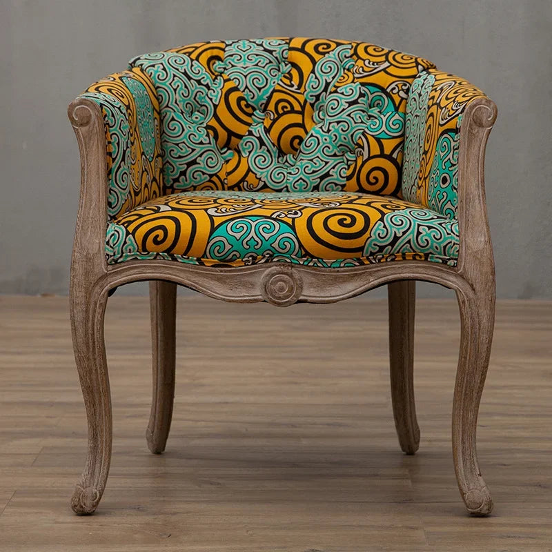 Leisure Sofa Chair, Solid Wood Antique Dining Chair, European Hotel Dining Chair, Living Room Leisure Sofa Chair