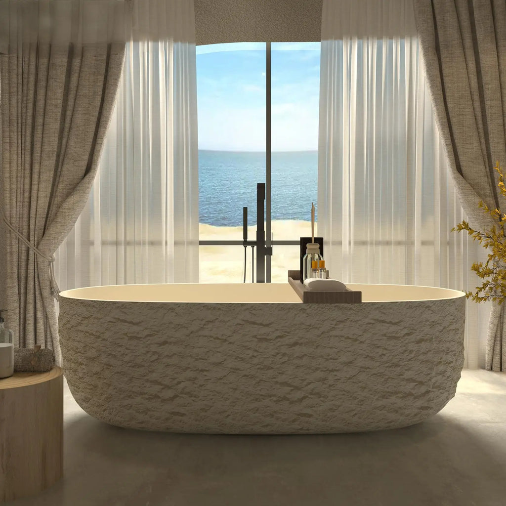 Any Size Custom Luxury Wabi Sabi Stone Texture Bathtub Handmade One Piece Artificial Rock Freestanding Artistic B And B Home Bat