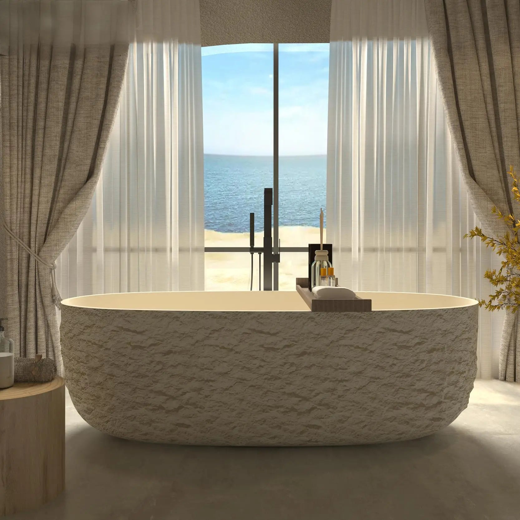 Any Size Custom Luxury Wabi Sabi Stone Texture Bathtub Handmade One Piece Artificial Rock Freestanding Artistic B And B Home Bat