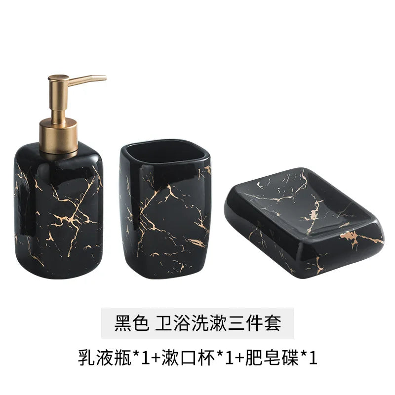 Nordic Matte Golden Ceramics Bathroom Toiletries Set  Toiletries Cup Soap Dish Soap Dispenser Toothbrush Holder Tumbler