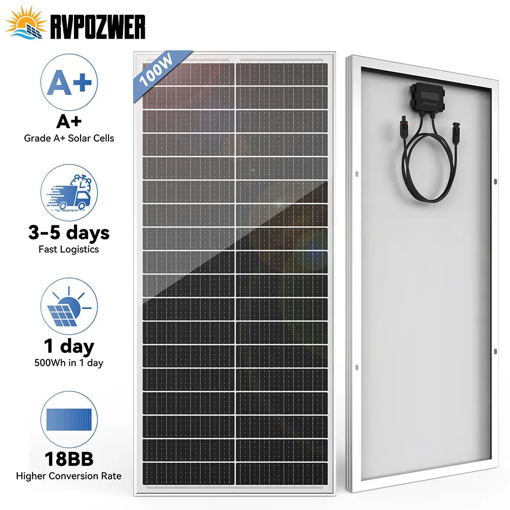 RVPOZWER 400W/200W/100W Rigid Solar Panels, 18BB N-Type Mono Cells
