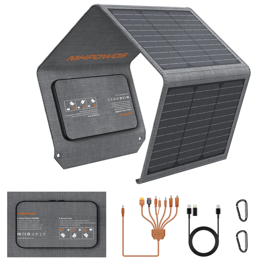 MHPOWOS 120W / 40W Portable Solar Panel, Foldable Solar Charger for Power Station,