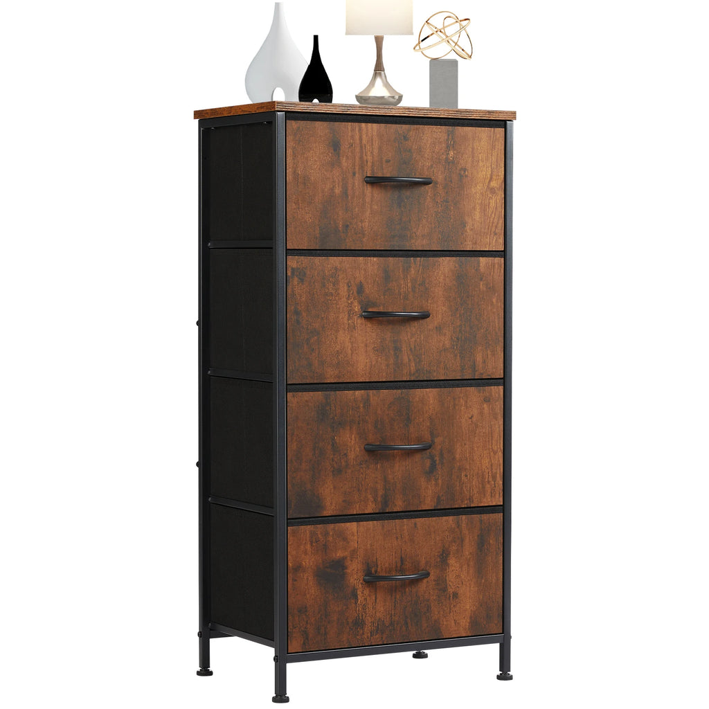 JHK Dresser For Bedroom With 4 Fabric Drawers, Nightstand Wardrobe Steel Frame Closet