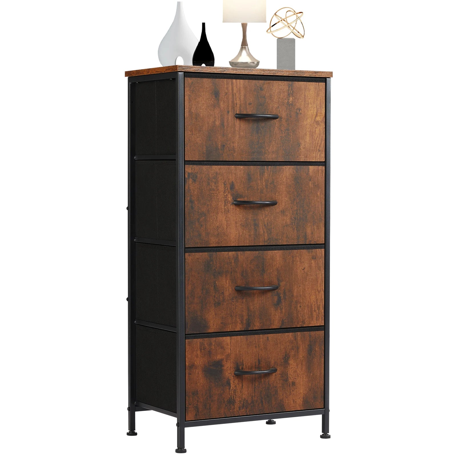 JHK Dresser For Bedroom With 4 Fabric Drawers, Nightstand Wardrobe Steel Frame Closet