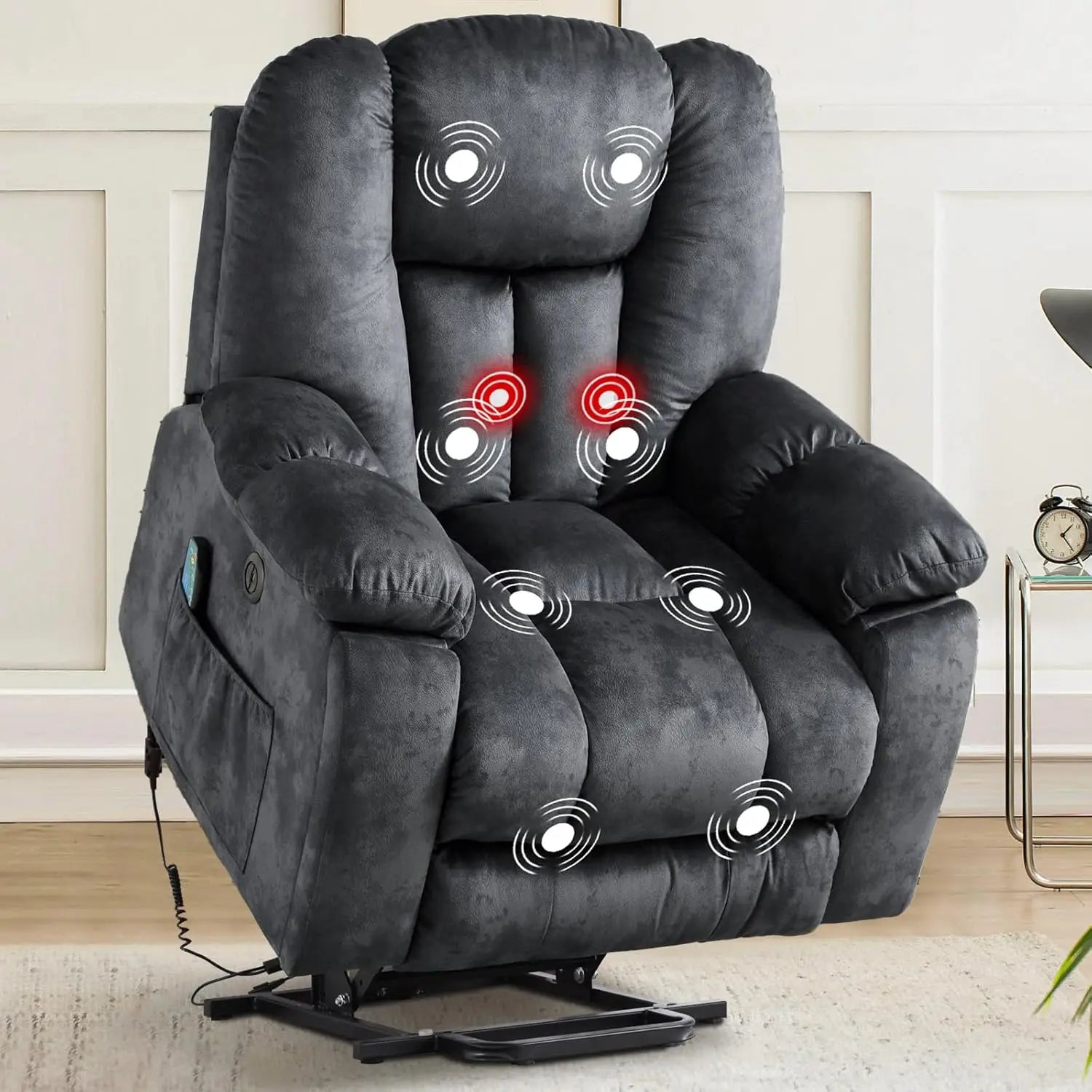 Large Power Lift Recliner Chair with Massage, Heat, and USB
