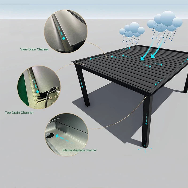 4x3m 3x4m Motorized Aluminum Pergola with Glass Sliding Doors LED Lights All-season Use