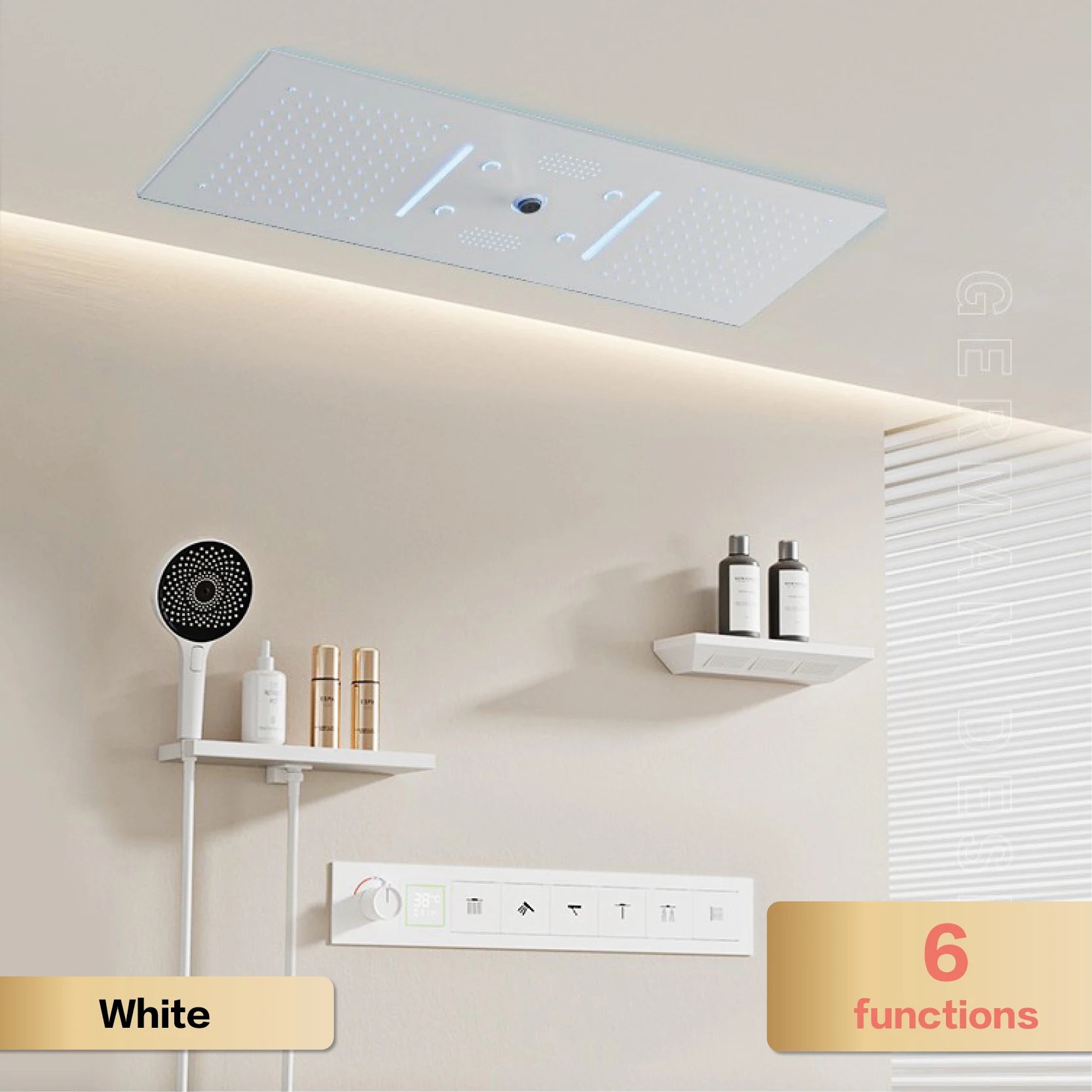 AITANA Luxury Brass Gunmetal LED Display Thermostatic Shower System Bathroom Ceiling Embedded Concealed Giant Curtain Rainfall
